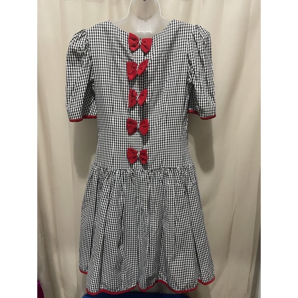 Vintage Misty Lane Gingham Black White Red Party Dress 13/14 Bows In Back